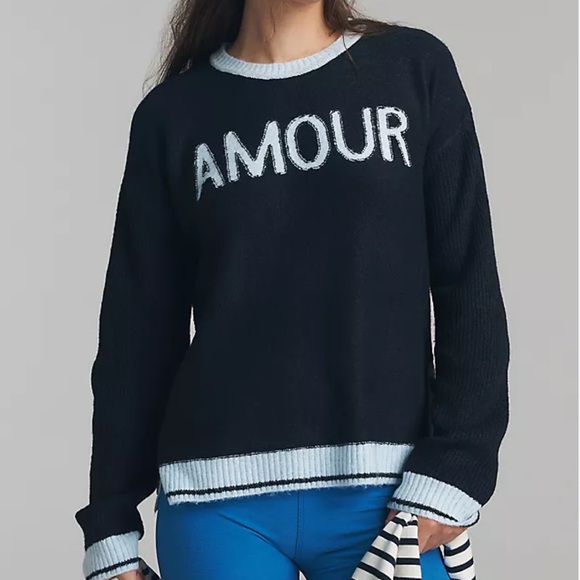 Sundry Sweaters - Anthropologie Sundry Amour Graphic Sweater Navy & Powder Blue XS NWT Brand New!
